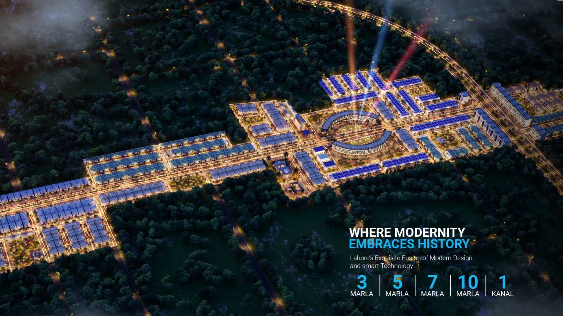 Chahar Bagh Enclave — Aerial Night Render (Official RUDA)
