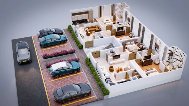 Chahar Bagh West End 2-bed apartment unit floor plan cutaway