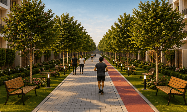 Chahar Bagh West End semi-private green corridor between residential blocks