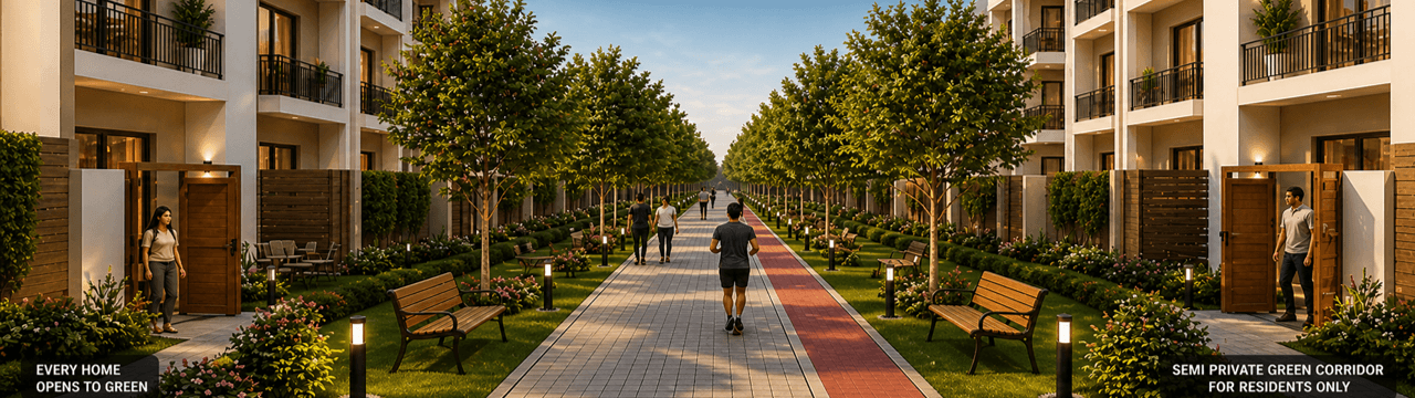 Chahar Bagh West End semi-private green corridor between residential blocks